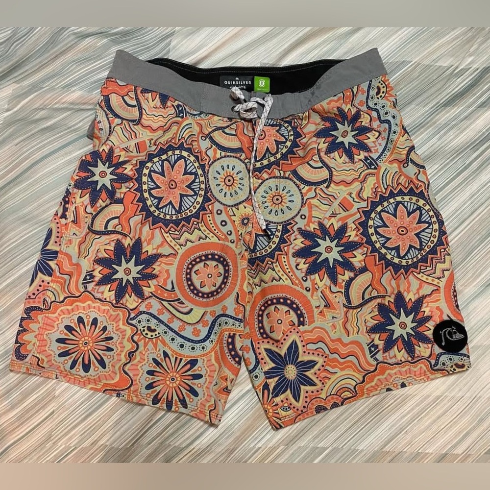 Quiksilver Men's Patterned Swim Shorts - Orange and Blue